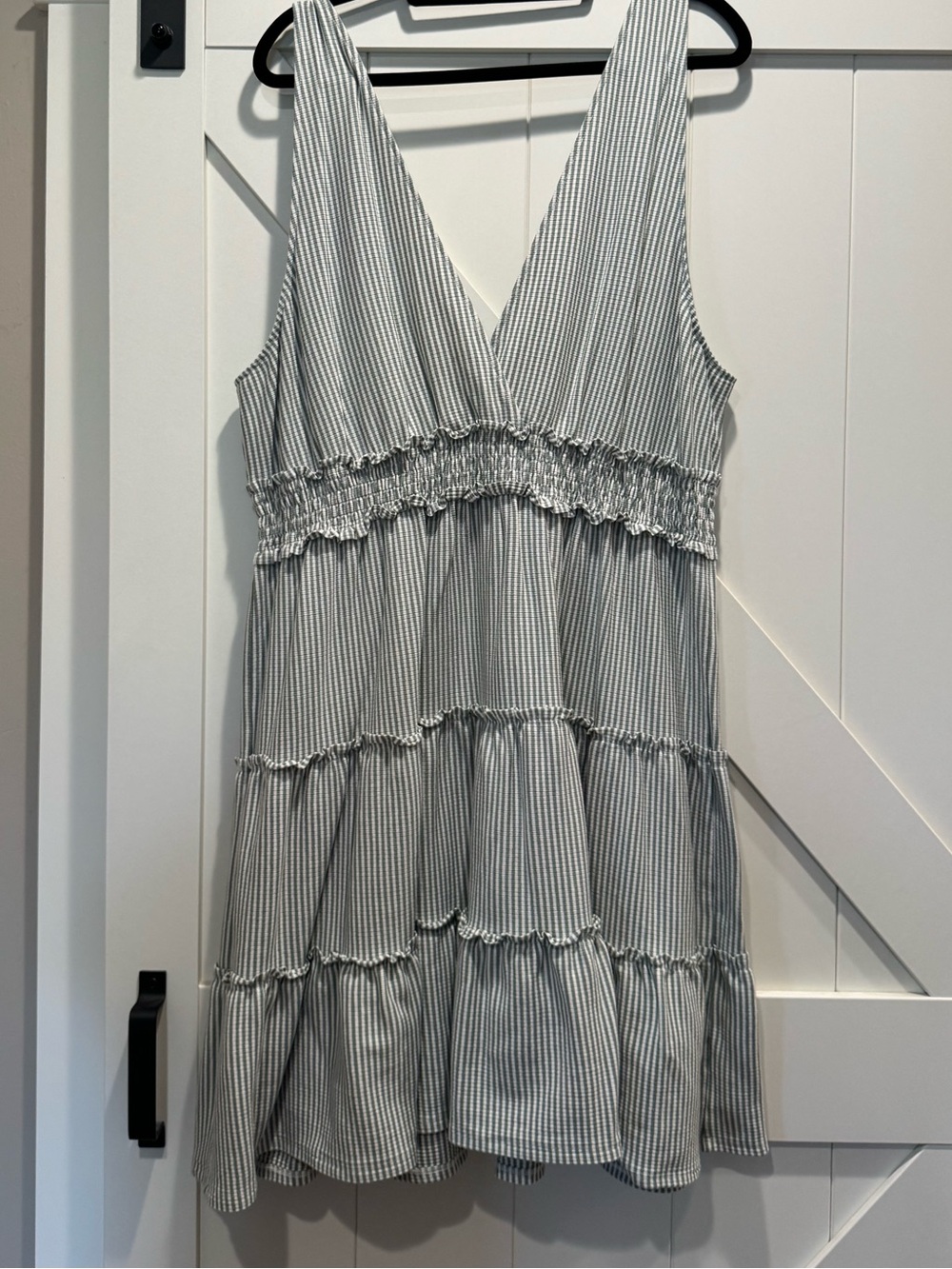 American Eagle Outfitters White and Light Gray Striped Mini Dress